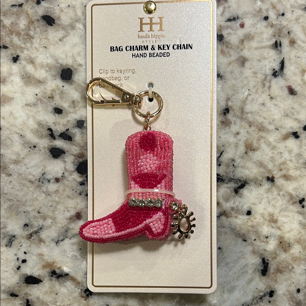 Haute Hippie Pink Beaded Boot Bag Charm/Keychain